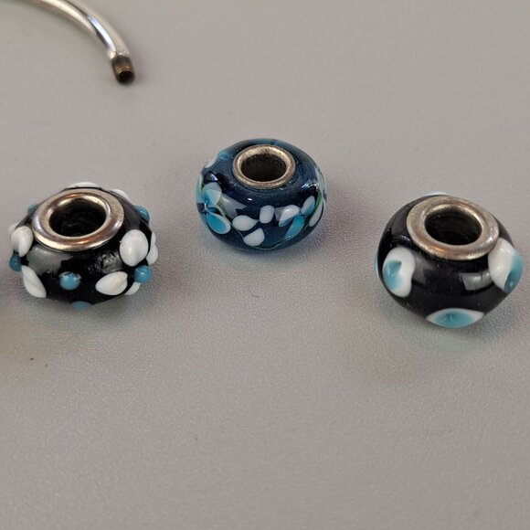 Silver Open Bracelet w/Removeable Lampwork Beads - Picture 7 of 11